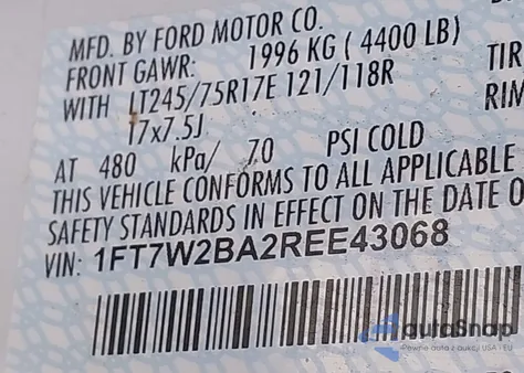 2024 Ford Super Duty F-250 Srw Xl из США, поврежденный, VIN 1FT7W2BA2REE43068